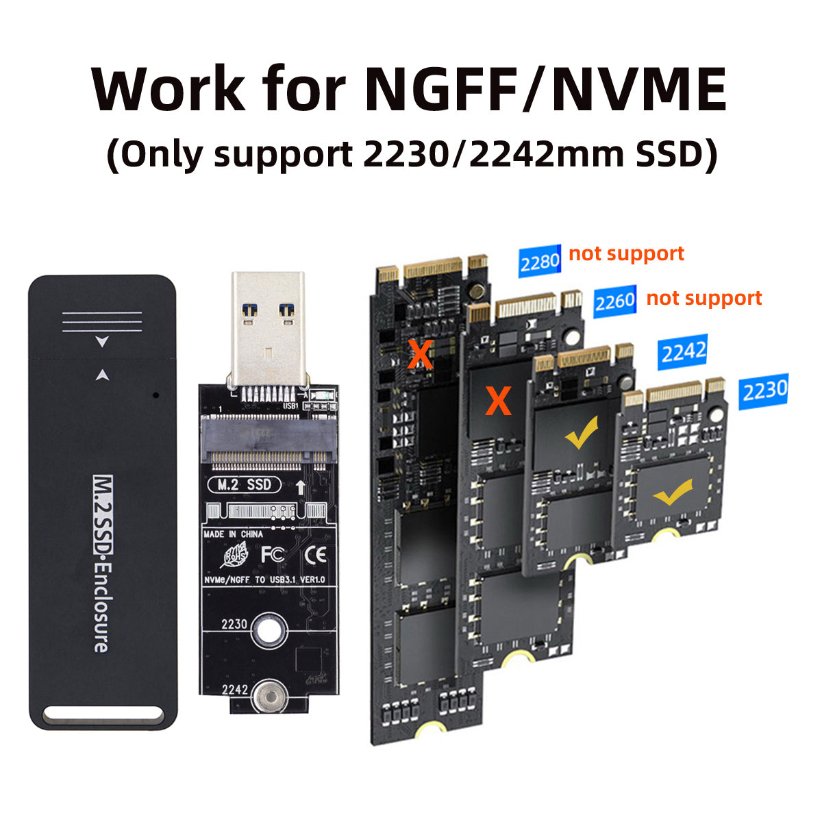 USB 3.0 to 2242 / 2230 NVME M-key M.2 NGFF SATA SSD External PCBA Case Converter Adapter RTL9210B Chipset