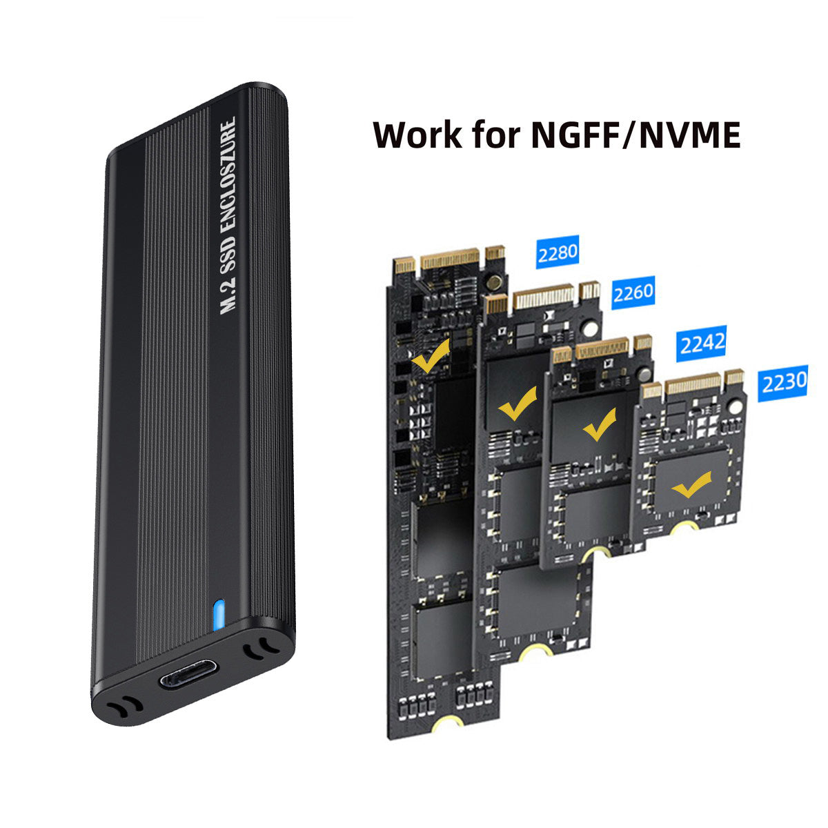 UC-145 USB 3.0 Type-C to NVME M-key M.2 NGFF SATA SSD External PCBA Case Enclosure RTL9210B Chipset