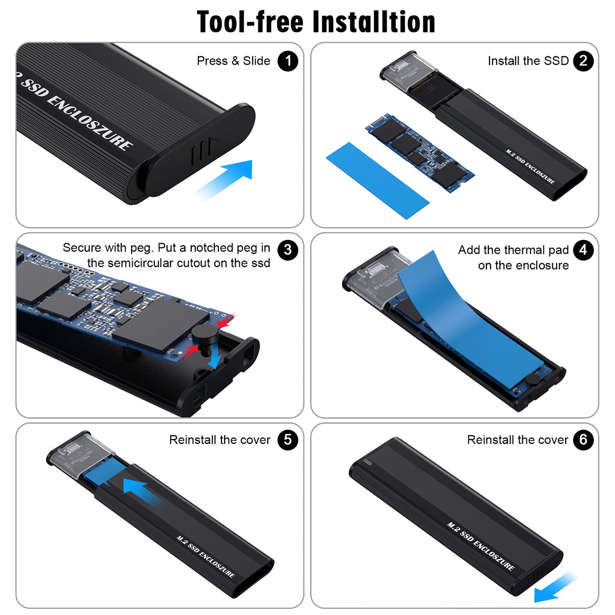 UC-145 USB 3.0 Type-C to NVME M-key M.2 NGFF SATA SSD External PCBA Case Enclosure RTL9210B Chipset