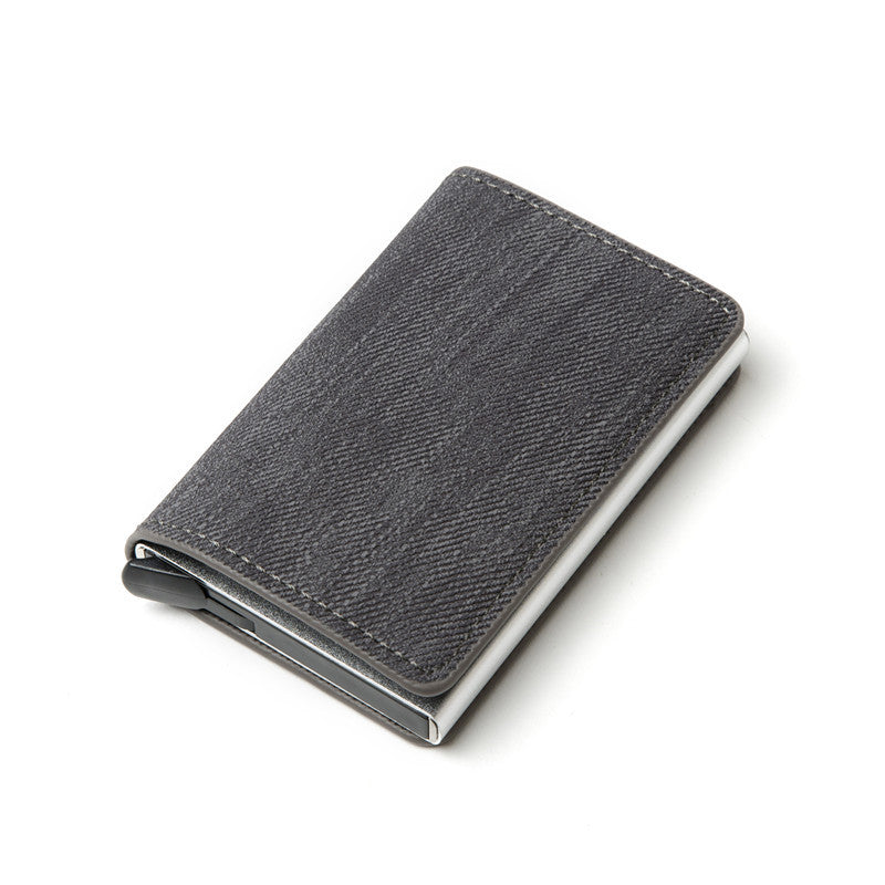 RFID Anti-theft Swiping Business Automatic Magnetic Wallet Denim Metal Wallet Card Box