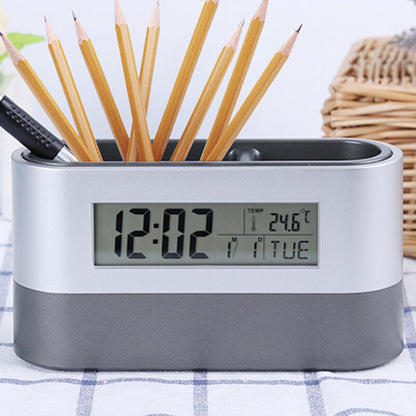 Pen Holder Organizer with LCD Screen Clock Function Temperature Perpetual Calendar Display Countdown Alarm Snooze Mode