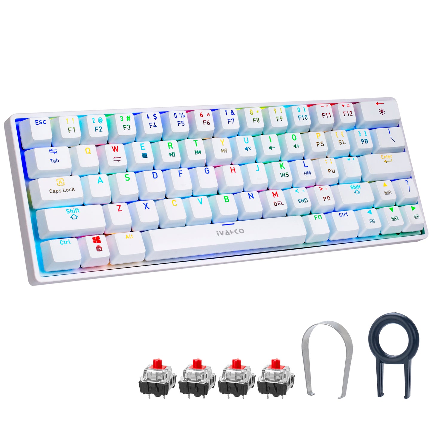 IVHCO 63 Keys Mini Gaming Mechanical Keyboard 3-Mode Bluetooth Keyboard with RGB Effects