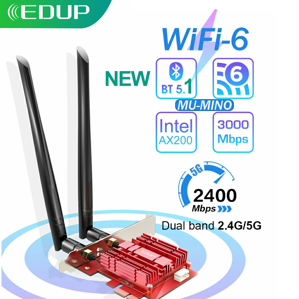 EDUP PCI-E 3000 Megabit Wifi 6 E-sports Intel AX200+ Bluetooth 5.1 Dual-band Wireless Network Card