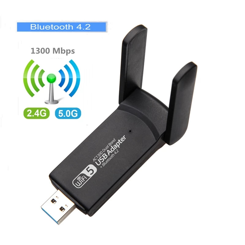 1300Mbps 5.8G/2.4G Dual Band Wireless WiFi Adapter Bluetooth 4.2 USB Network LAN Card