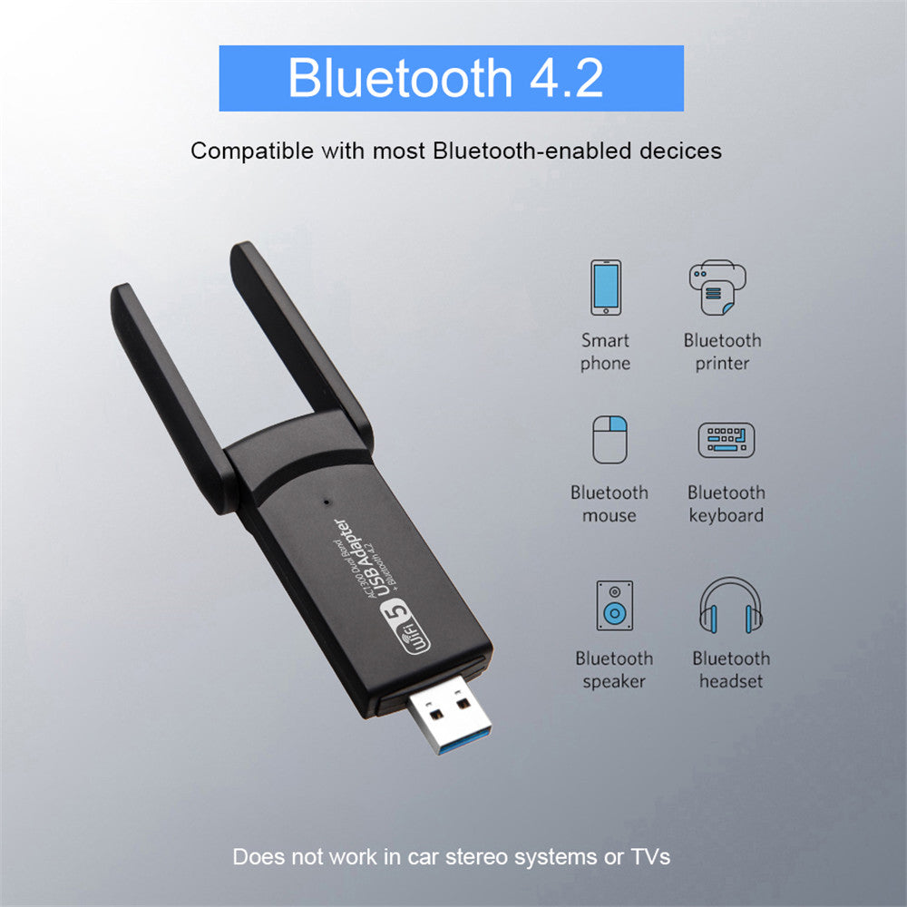 1300Mbps 5.8G/2.4G Dual Band Wireless WiFi Adapter Bluetooth 4.2 USB Network LAN Card