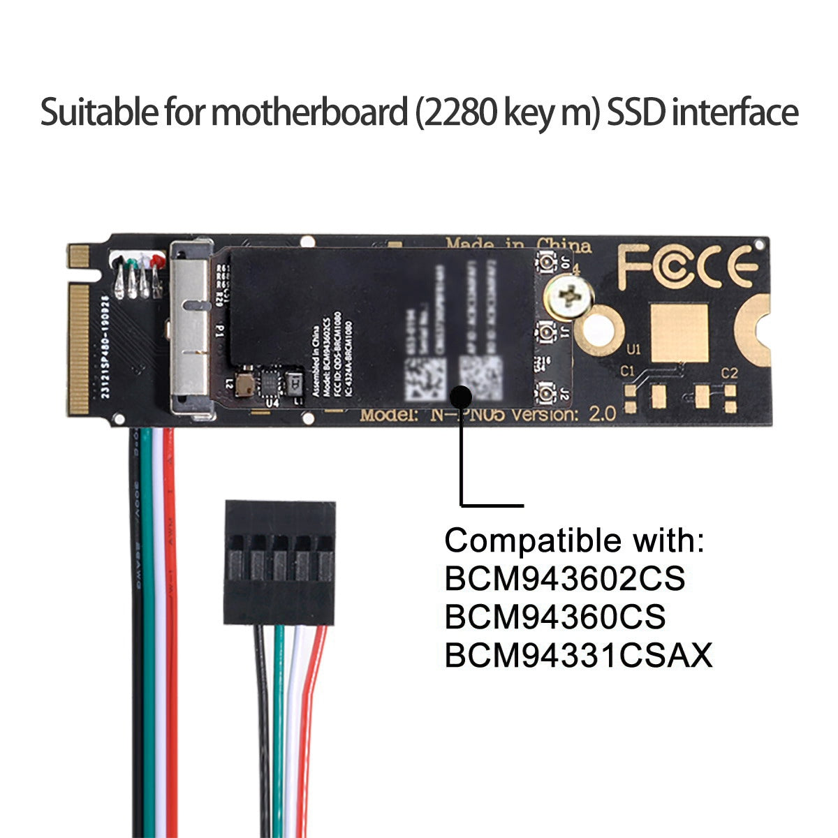 EP-001 NGFF M-key NVME to PC Wireless Network Adapter Card BCM94331CSAX BCM94360CS BCM943602CS WiFi Card to M.2 NGFF Key-M NVME SSD Adapter