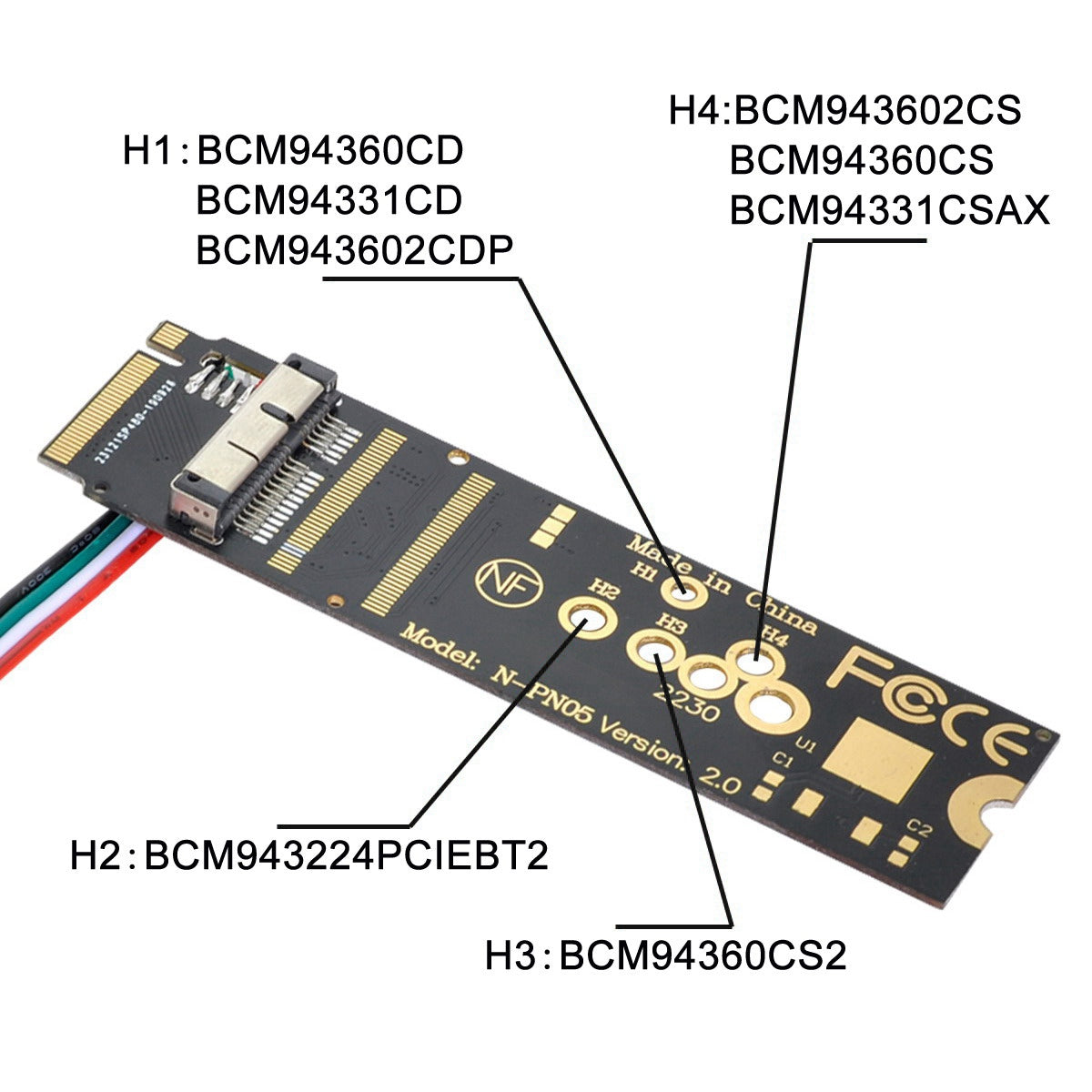 EP-001 NGFF M-key NVME to PC Wireless Network Adapter Card BCM94331CSAX BCM94360CS BCM943602CS WiFi Card to M.2 NGFF Key-M NVME SSD Adapter