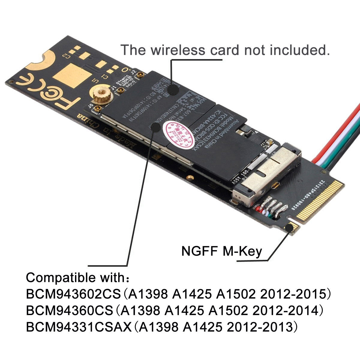 EP-001 NGFF M-key NVME to PC Wireless Network Adapter Card BCM94331CSAX BCM94360CS BCM943602CS WiFi Card to M.2 NGFF Key-M NVME SSD Adapter