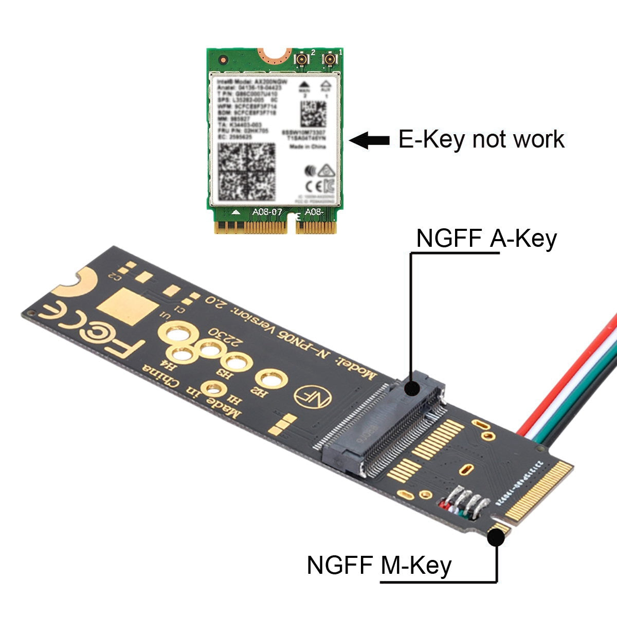 EP-002 Wireless NGFF A/E-Key WiFi Card to M.2 NGFF Key-M NVME SSD Adapter for AX200 WiFi 6 Bluetooth 5.1