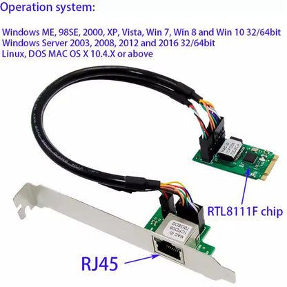 M.2 RTL8111F Adaptive Gigabit Single Port Ethernet Card GbE RJ45 Gigabit Industrial Network Card