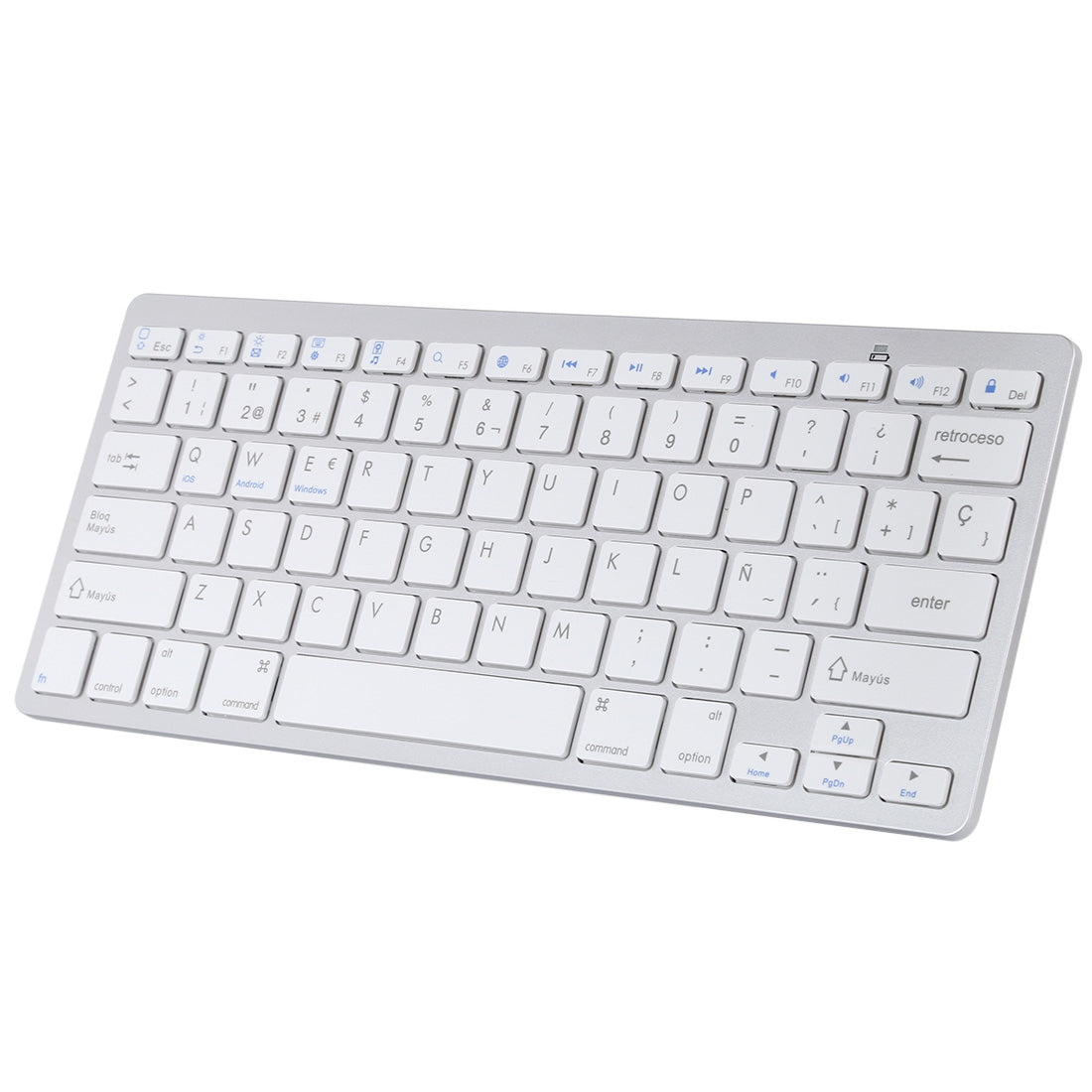 Ultra-Slim Wireless Bluetooth Keyboard (Spanish Language) for Android Windows iOS - Silver