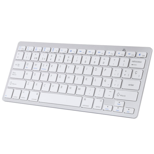 Ultra-Slim Wireless Bluetooth Keyboard (Spanish Language) for Android Windows iOS - Silver