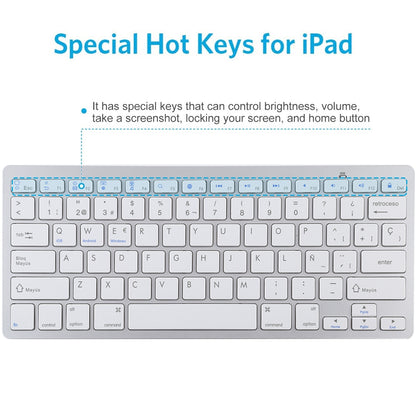 Ultra-Slim Wireless Bluetooth Keyboard (Spanish Language) for Android Windows iOS - Silver