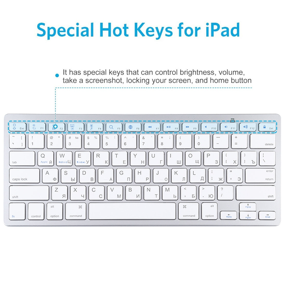 Ultra-Slim Wireless Bluetooth Keyboard (Russian Language) for Android Windows iOS - Silver