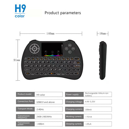 H9 2.4GHz Wireless Keyboard for Android TV Box Air Mouse Touchpad Device with Backlit