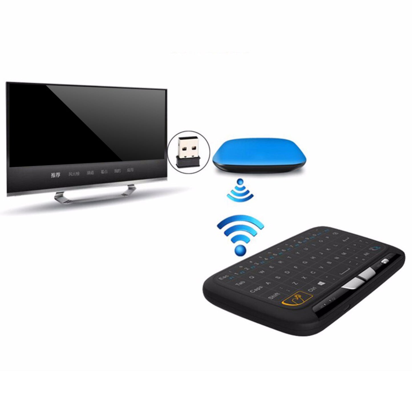 H18 2.4G Mini Wireless Virtual keyboard with QWERTY Touch Pad for Smart TVs/PS3/Set-Top Boxes