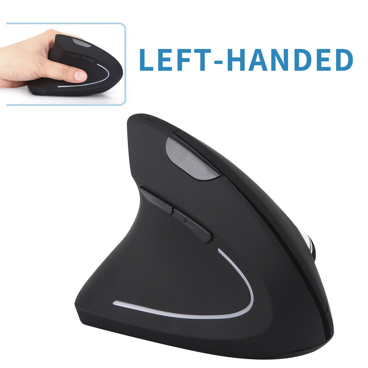 Battery Powered Left Hand Wireless Mouse Ergonomic Vertical Computer Gaming Mice 800/1200/1600 DPI for Laptop PC