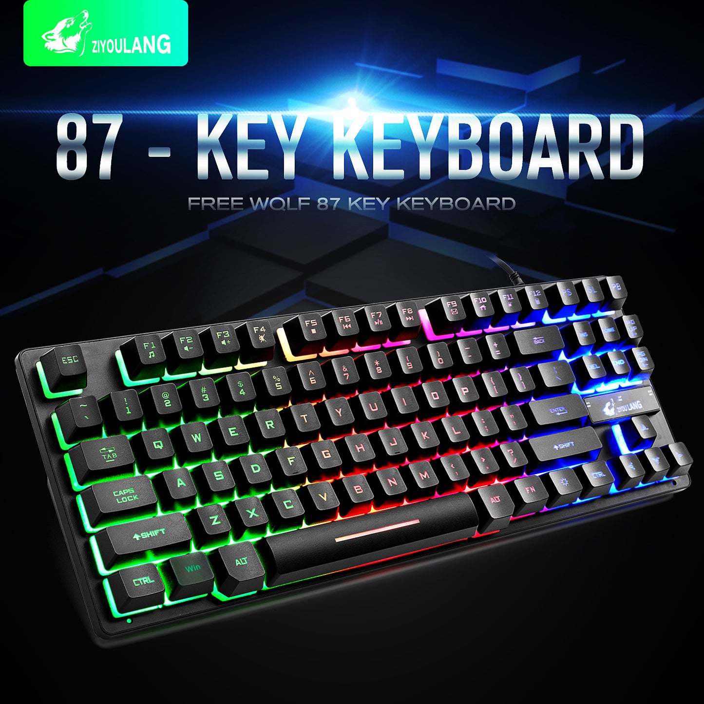 FREE WOLF K16 87-Key Backlight Professional Gaming Keyboard