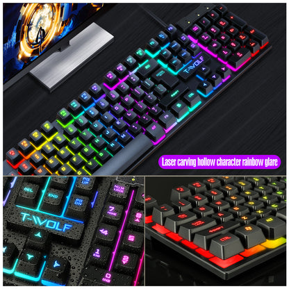 T-WOLF TF200 Gaming Keyboard USB Floating Manipulator Feel Wired Gaming Keyboard and Mouse Set