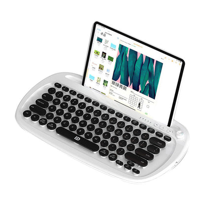 FUDE K870T Computer Laptop Keyboard Round Cap Mute 79-Key Wireless Bluetooth Keyboard with Tablet Slot Stand