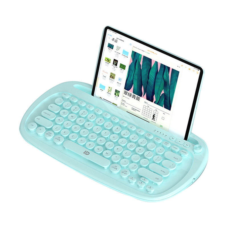 FUDE K870T Computer Laptop Keyboard Round Cap Mute 79-Key Wireless Bluetooth Keyboard with Tablet Slot Stand