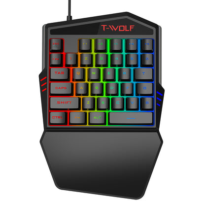 T-WOLF T19 One-Handed 35 Keys Gaming Keyboard with Ergonomic Wrist Rest Support