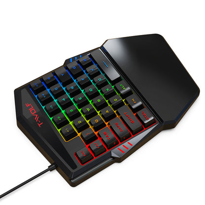 T-WOLF T19 One-Handed 35 Keys Gaming Keyboard with Ergonomic Wrist Rest Support