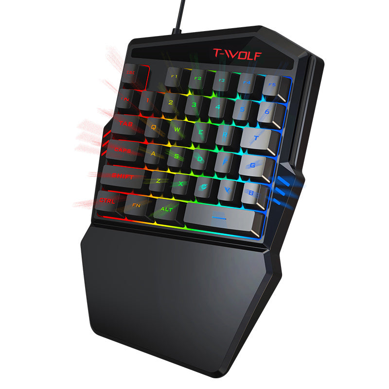 T-WOLF T19 One-Handed 35 Keys Gaming Keyboard with Ergonomic Wrist Rest Support