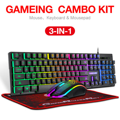 T-WOLF T31 Wired 104 Keys Backlit Gaming Keyboard + Mouse + Anti-Slip Mouse Pad Combo