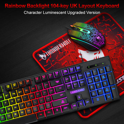 T-WOLF T31 Wired 104 Keys Backlit Gaming Keyboard + Mouse + Anti-Slip Mouse Pad Combo