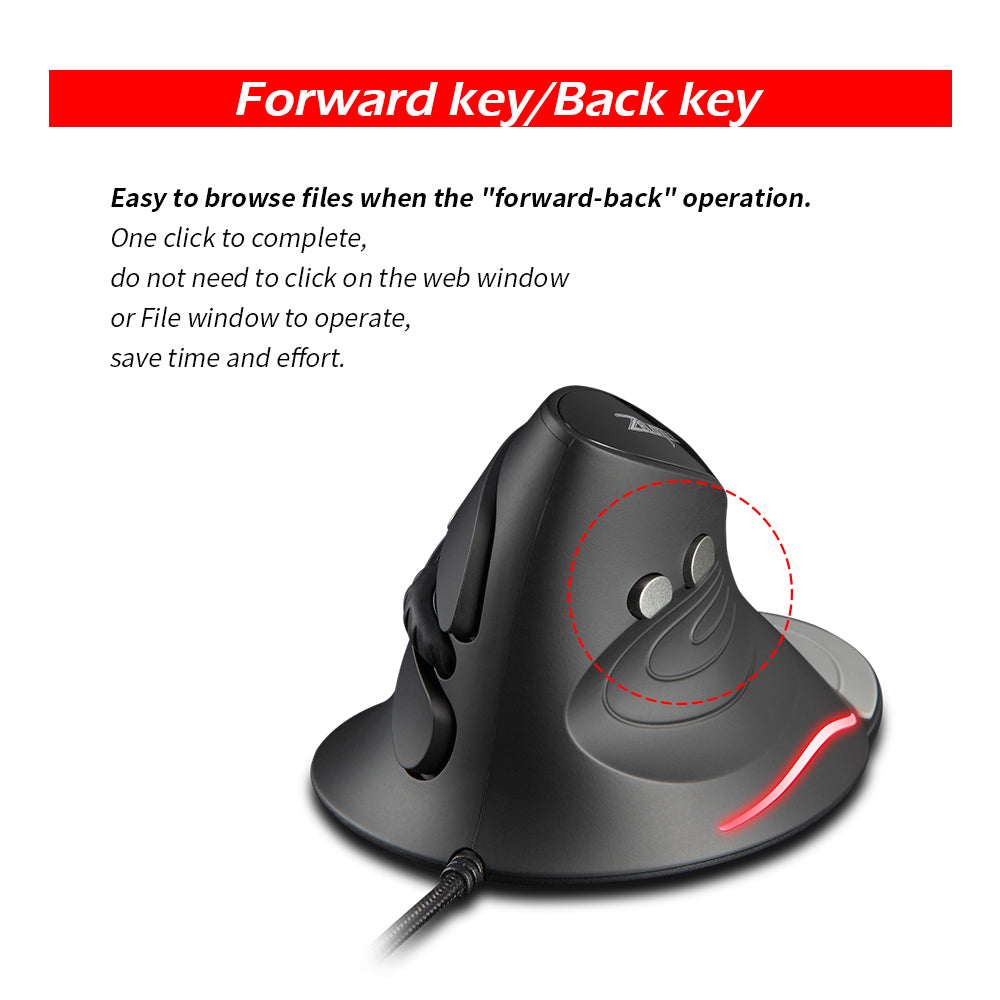 ZELOTES T-30 2.4G Wireless Vertical Mouse 6-Key Ergonomic Rechargeable Mice 3200DPI Portable Gaming Mouse for Laptop PC Computer