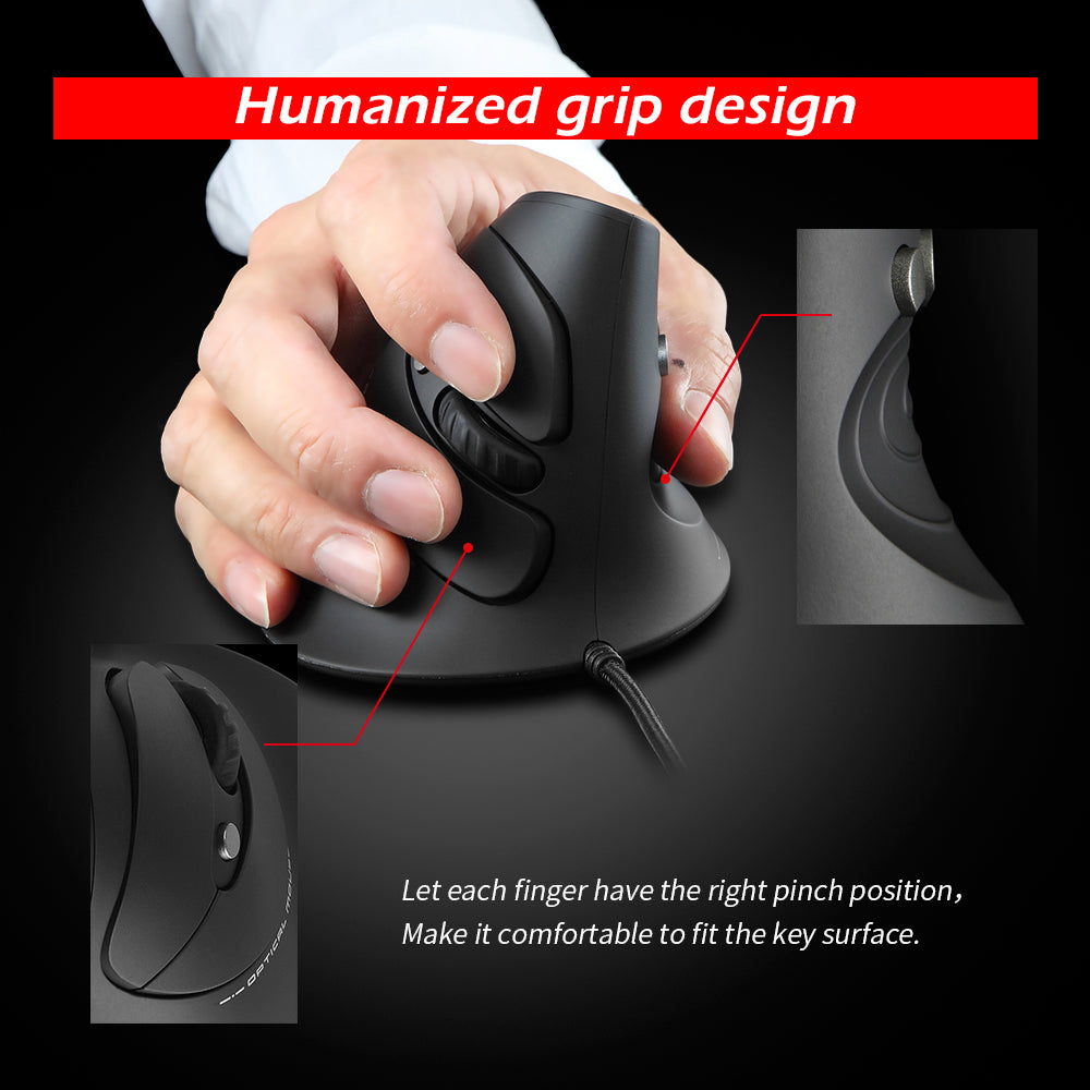 ZELOTES T-30 2.4G Wireless Vertical Mouse 6-Key Ergonomic Rechargeable Mice 3200DPI Portable Gaming Mouse for Laptop PC Computer