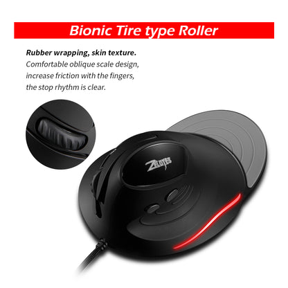 ZELOTES T-30 2.4G Wireless Vertical Mouse 6-Key Ergonomic Rechargeable Mice 3200DPI Portable Gaming Mouse for Laptop PC Computer