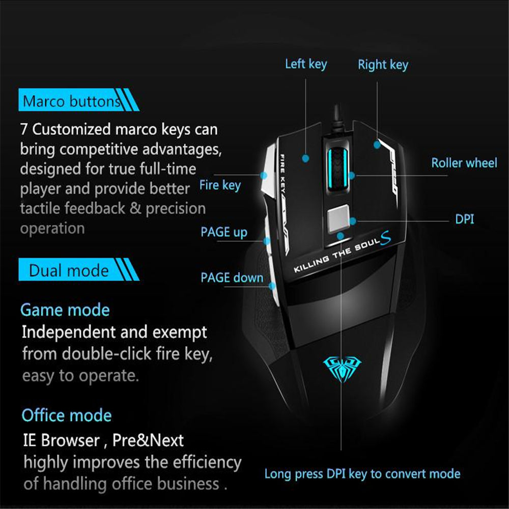 AULA Killing Soul II Backlight USB Wired 7 Buttons Computer Laptop Gaming Mouse