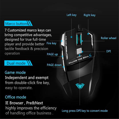 AULA Killing Soul II Backlight USB Wired 7 Buttons Computer Laptop Gaming Mouse