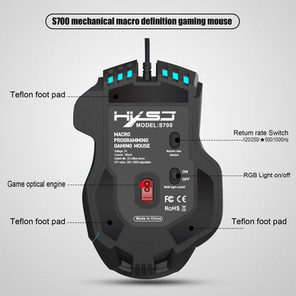 HXSJ S700 12800 DPI 10 Buttons USB Wired Programmable Gaming Mouse 13 RGB Light Modes Computer Laptop Mice