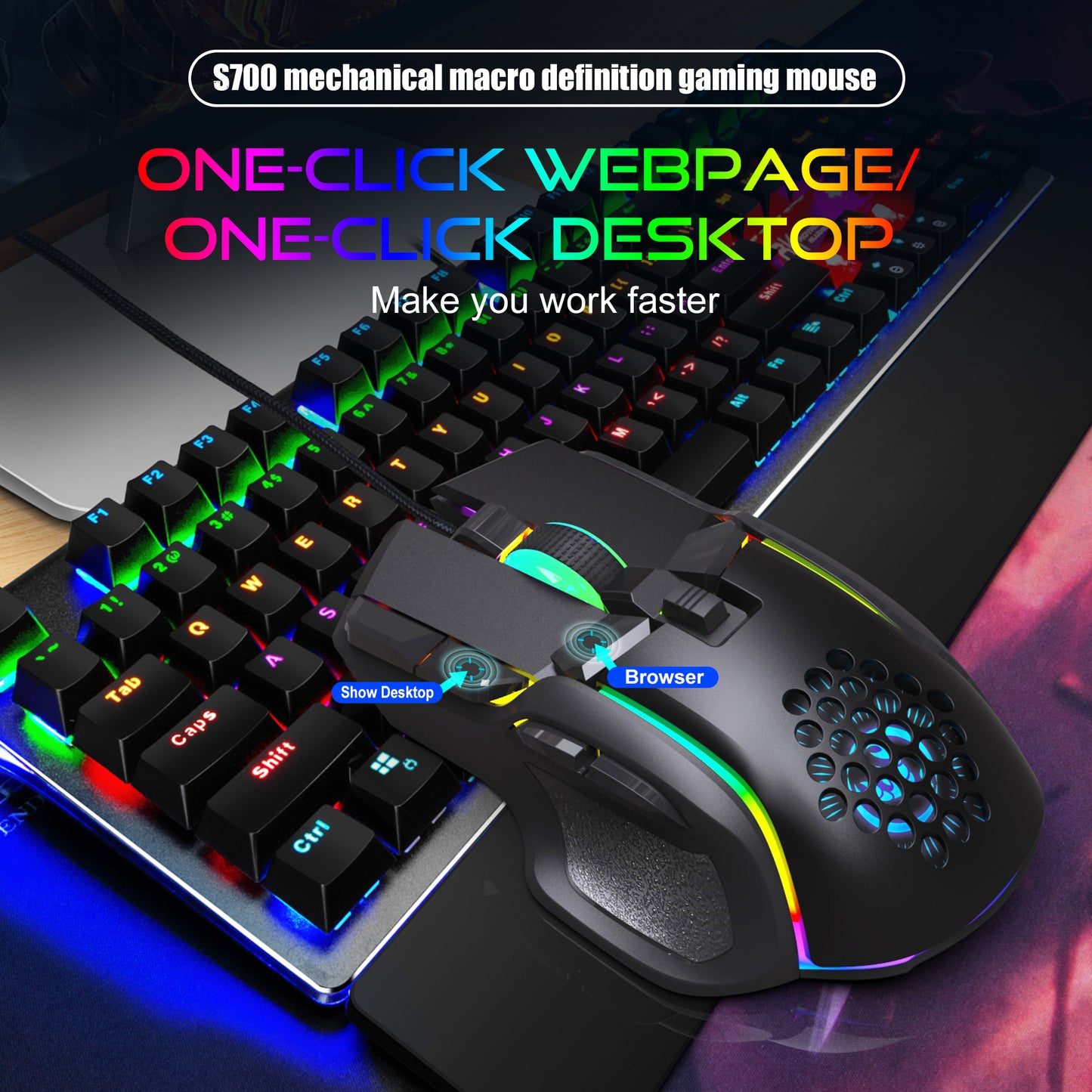 HXSJ S700 12800 DPI 10 Buttons USB Wired Programmable Gaming Mouse 13 RGB Light Modes Computer Laptop Mice