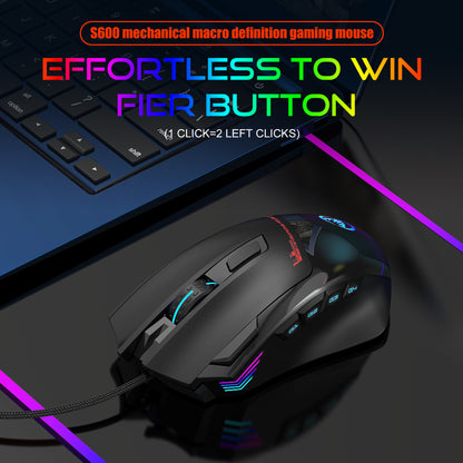 HXSJ S600 7200 DPI 9 Keys USB Wired Macro Programming RGB Light Gaming Mouse Computer Laptop Mice