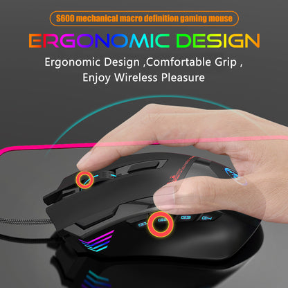 HXSJ S600 7200 DPI 9 Keys USB Wired Macro Programming RGB Light Gaming Mouse Computer Laptop Mice