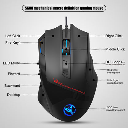 HXSJ S600 7200 DPI 9 Keys USB Wired Macro Programming RGB Light Gaming Mouse Computer Laptop Mice