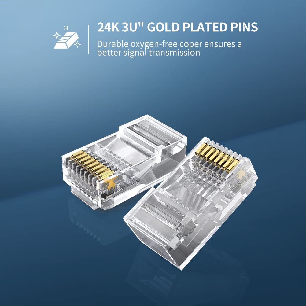 100Pcs UGREEN 60558 Cat6 RJ45 Connector Ethernet Cable Plugs 8P8C Crimp Modular UTP Network LAN Connectors