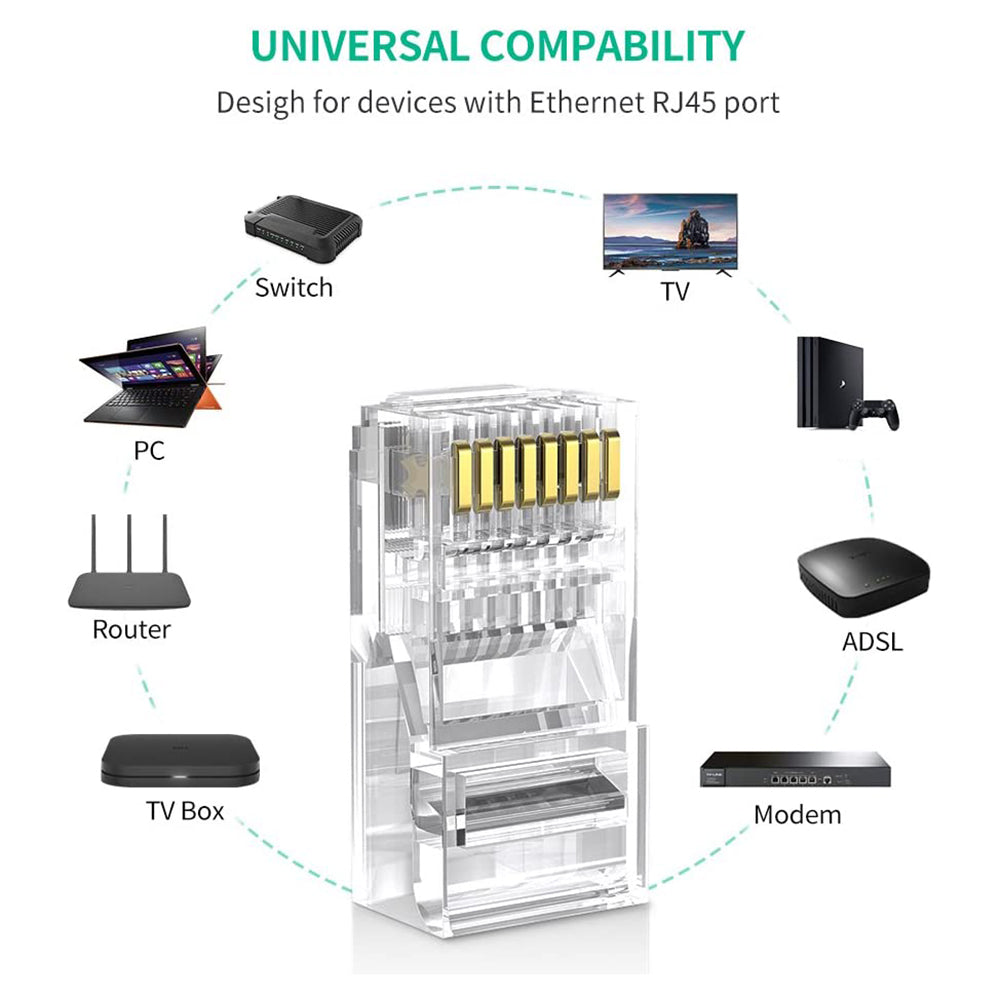 100Pcs UGREEN 60558 Cat6 RJ45 Connector Ethernet Cable Plugs 8P8C Crimp Modular UTP Network LAN Connectors