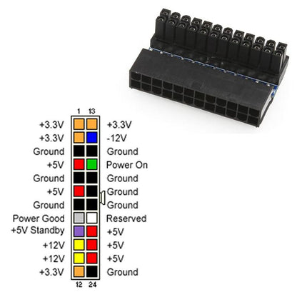 PH24 90 Degree 24 Pin to 24 Pin Power Connector ATX Plug Adapter for Motherboard PC Power Supply