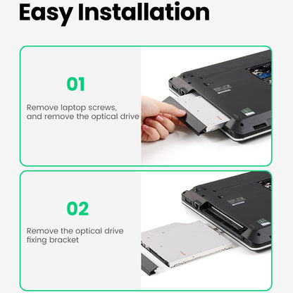 UGREEN 70657 SATA to USB 3.0 Hard Drive Caddy for 2.5" External Hard Drive Compatible with Laptop Hard Drive CD/DVD-ROM Caddy Tray