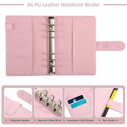 A6 PU Leather Notebook Cover Loose-leaf Binder Budget Planner Organizer 8 Storage Pockets 12 Budget Sheets