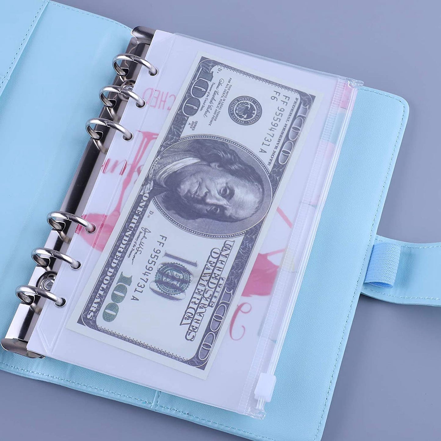 12Pcs Clear PVC A6 Binder Pockets Zipper Folders for 6-Ring Notebook Binder Files Reports Binder