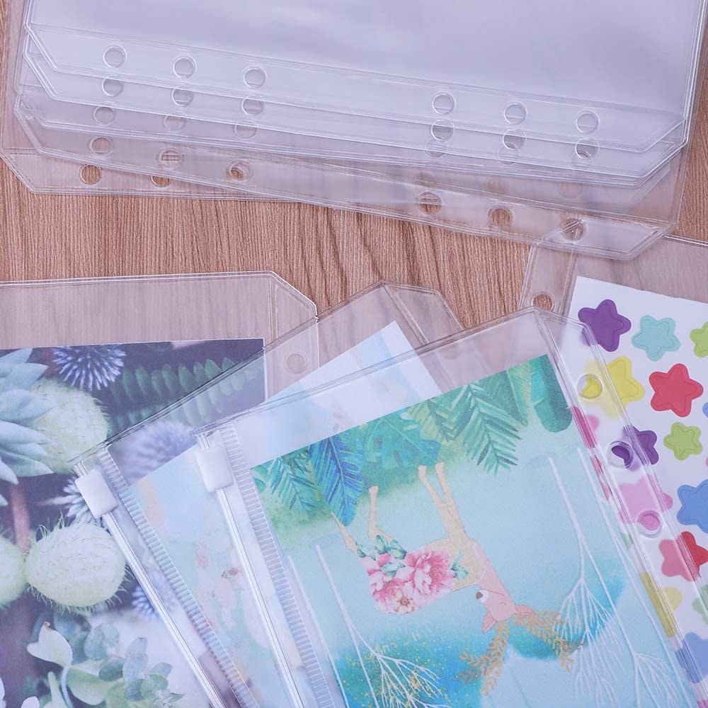 24Pcs A6 Binder Pockets PVC Zipper Folders for 6-Ring Notebook Binder Files Reports Binder, Translucent