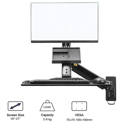 NORTH BAYOU MB32 Wall Mount Sit/Stand Workstation Adjustable 19-27 inch Monitor Holder with Keyboard Tray