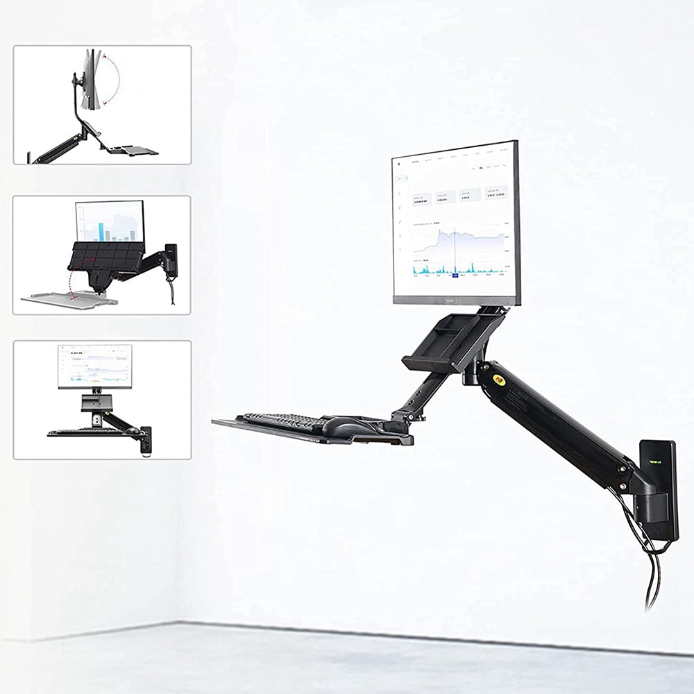 NORTH BAYOU MB32 Wall Mount Sit/Stand Workstation Adjustable 19-27 inch Monitor Holder with Keyboard Tray