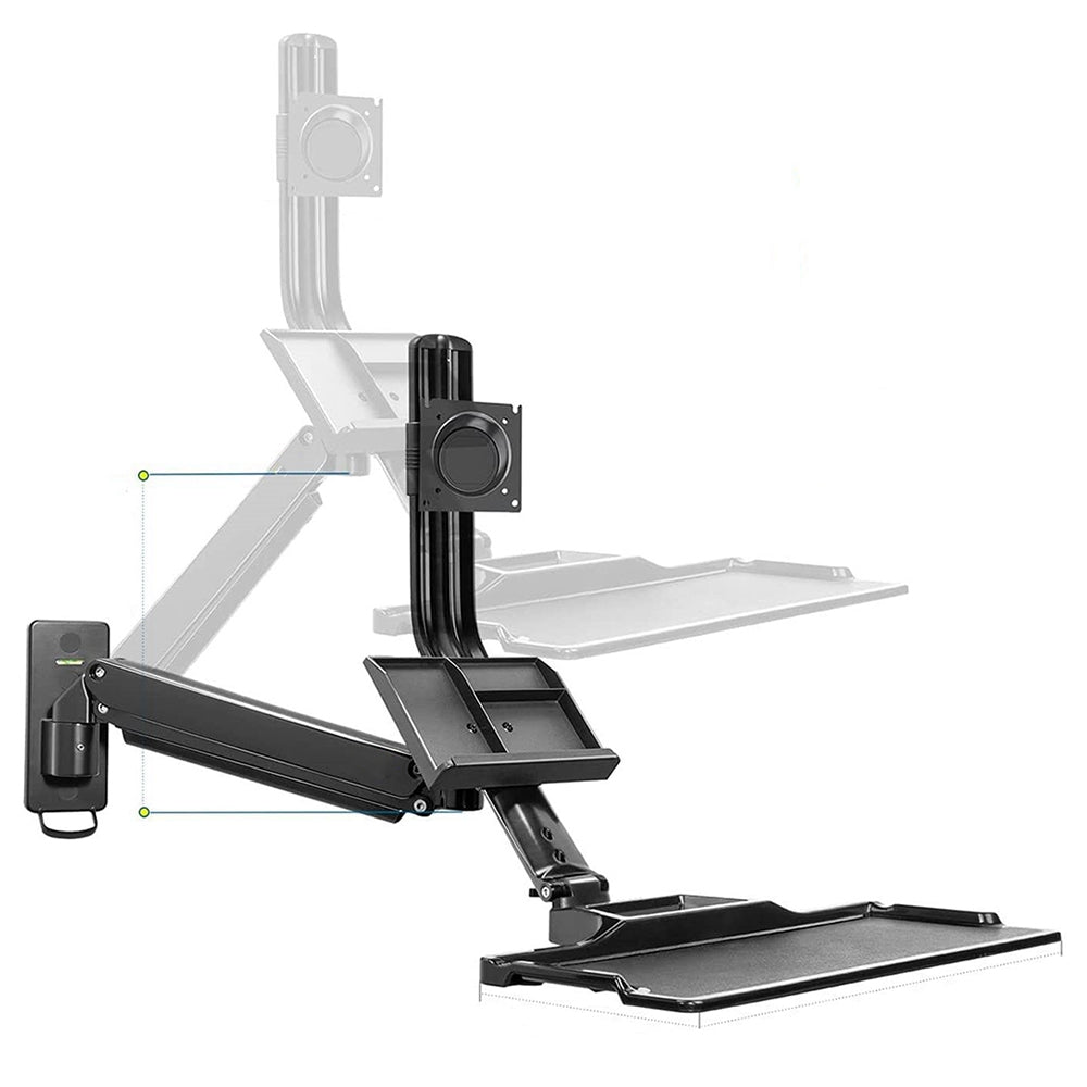 NORTH BAYOU MB32 Wall Mount Sit/Stand Workstation Adjustable 19-27 inch Monitor Holder with Keyboard Tray